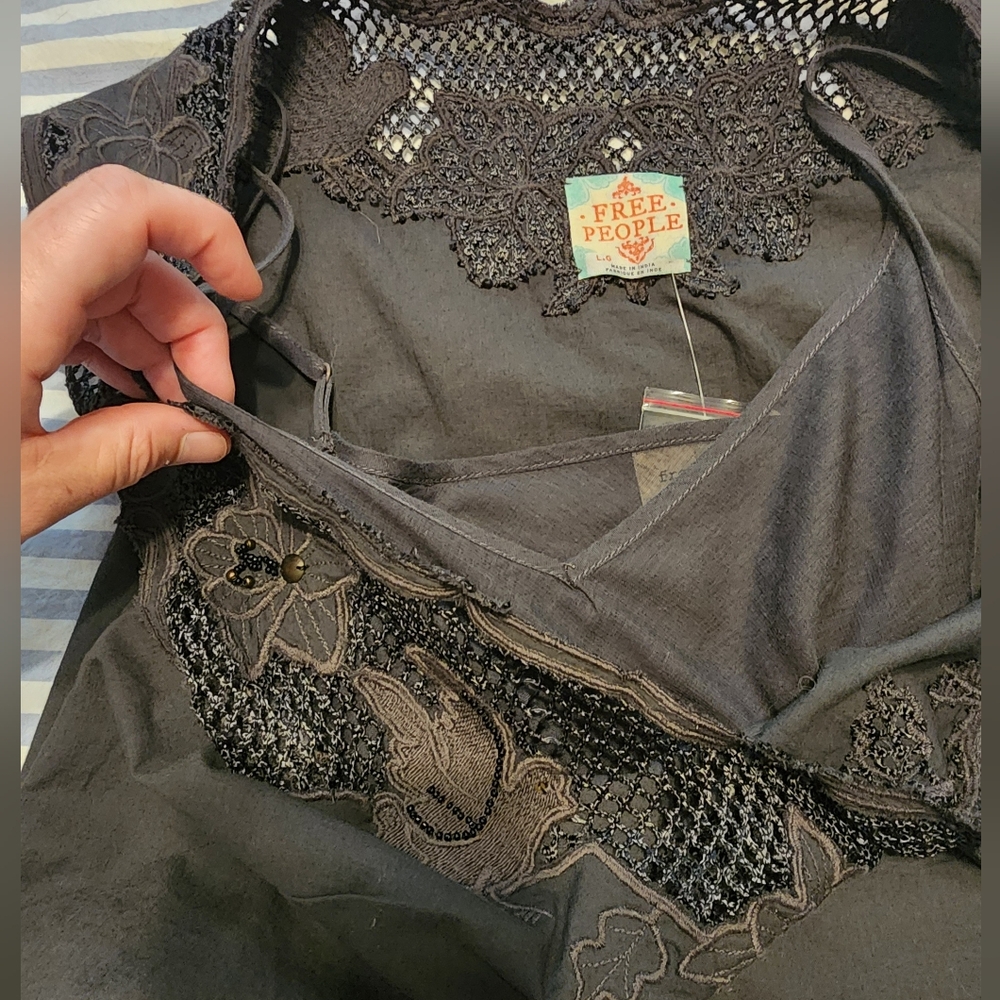 Free People Gray Embroidered Mini Dress Size Large NWT - Picture 8 of 9